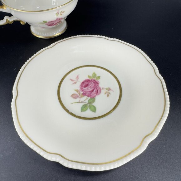 Vintage Castleton China Dolly Madison USA Ivory Pink Rose Teacup And Saucer Set - Picture 11 of 14